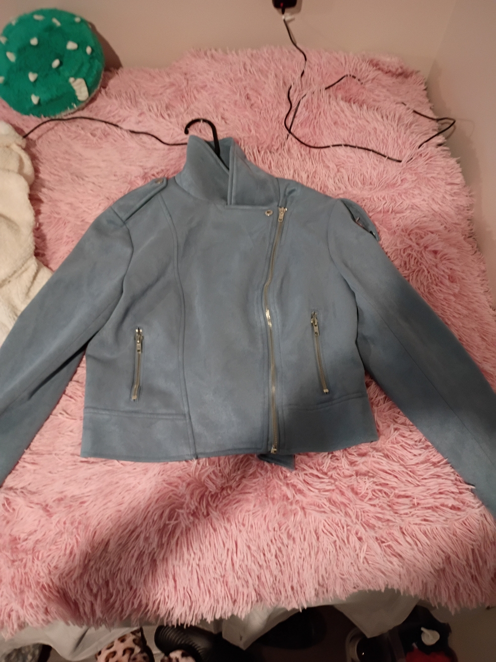 BB Dakota Pale Blue Asymmetrical Zip Leather Jacket
